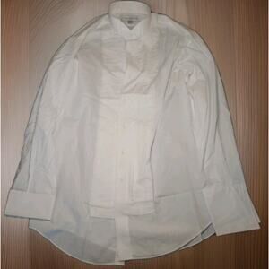 Oscar De La Renta Men's White Pleated-Front Tuxedo Shirt L 16 French Cuffs